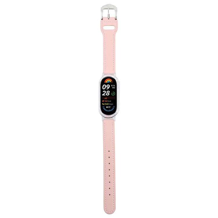 For Xiaomi Smart Band 9 PC Watch Case Integrated Ultra Fiber Leather Quick Release Watch Strap - Transparent  /  Pink