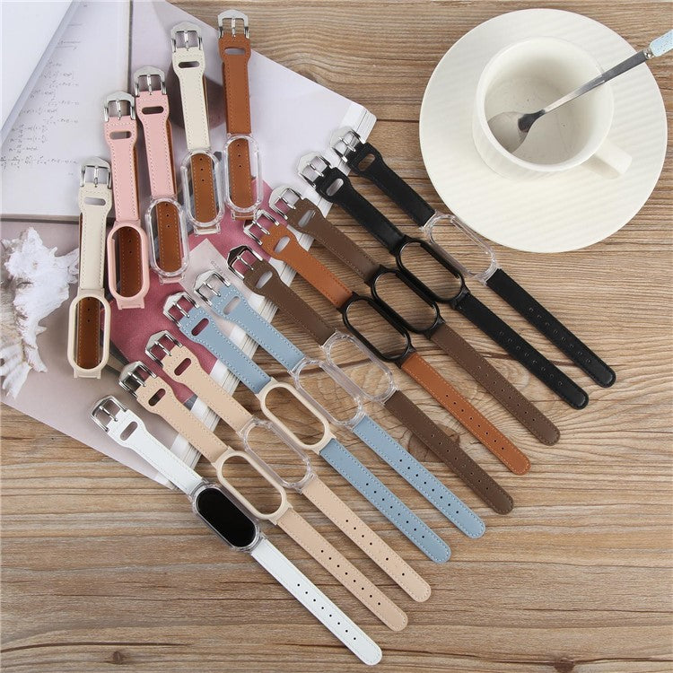 For Xiaomi Smart Band 9 PC Watch Case Integrated Ultra Fiber Leather Quick Release Watch Strap - Transparent  /  Pink