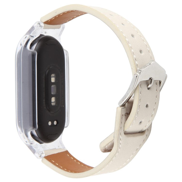 For Xiaomi Smart Band 9 PC Watch Case Integrated Ultra Fiber Leather Quick Release Watch Strap - Transparent  /  Beige