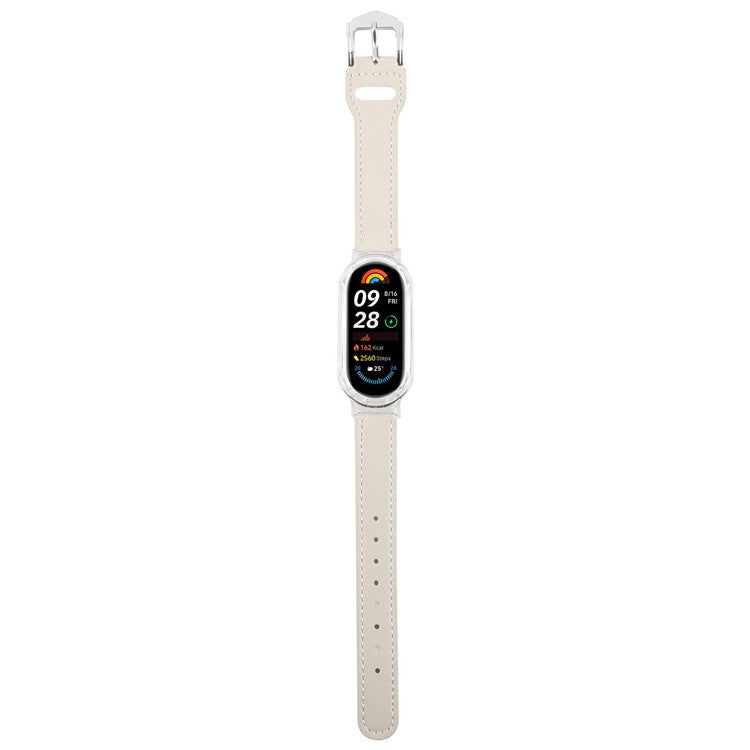 For Xiaomi Smart Band 9 PC Watch Case Integrated Ultra Fiber Leather Quick Release Watch Strap - Transparent  /  Beige