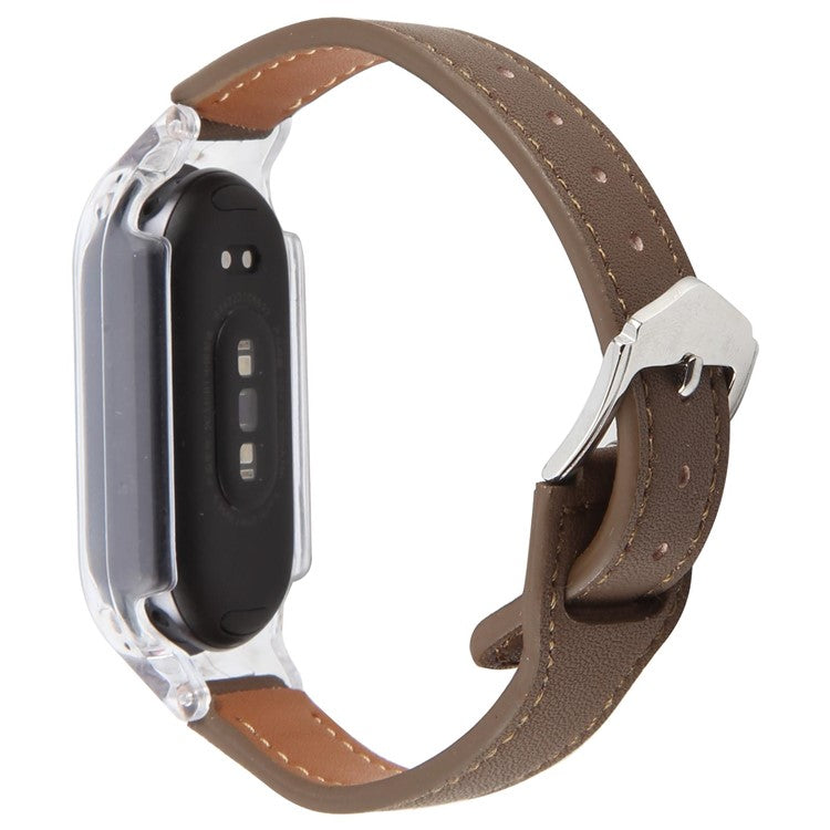 For Xiaomi Smart Band 8 PC Watch Case Integrated Ultra Fiber Leather Quick Release Watch Strap - Transparent  /  Coffee