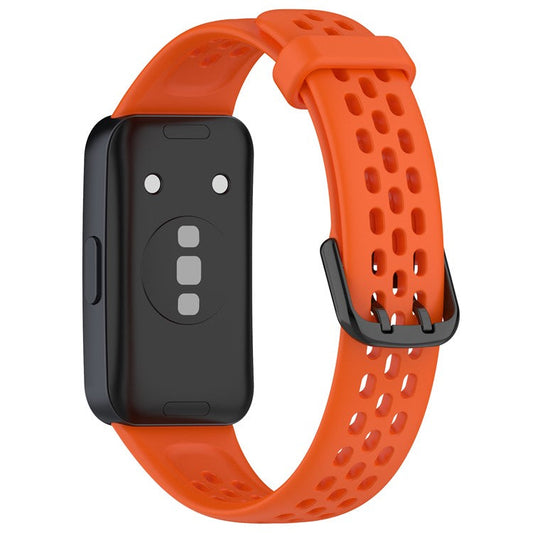 Silicone Watch Band For Huawei Band 10 NFC  /  10  /  9 NFC  /  9  /  8 NFC  /  8 Perforated Breathable Wristband Replacement Strap - Orange