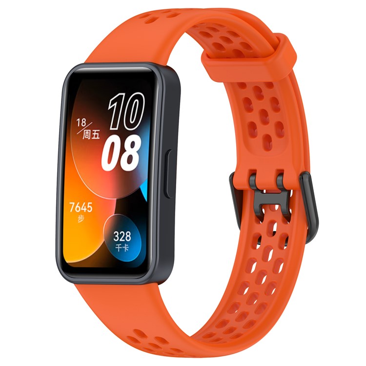 Silicone Watch Band For Huawei Band 10 NFC  /  10  /  9 NFC  /  9  /  8 NFC  /  8 Perforated Breathable Wristband Replacement Strap - Orange