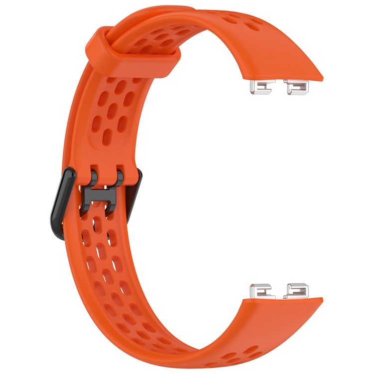 Silicone Watch Band For Huawei Band 10 NFC  /  10  /  9 NFC  /  9  /  8 NFC  /  8 Perforated Breathable Wristband Replacement Strap - Orange
