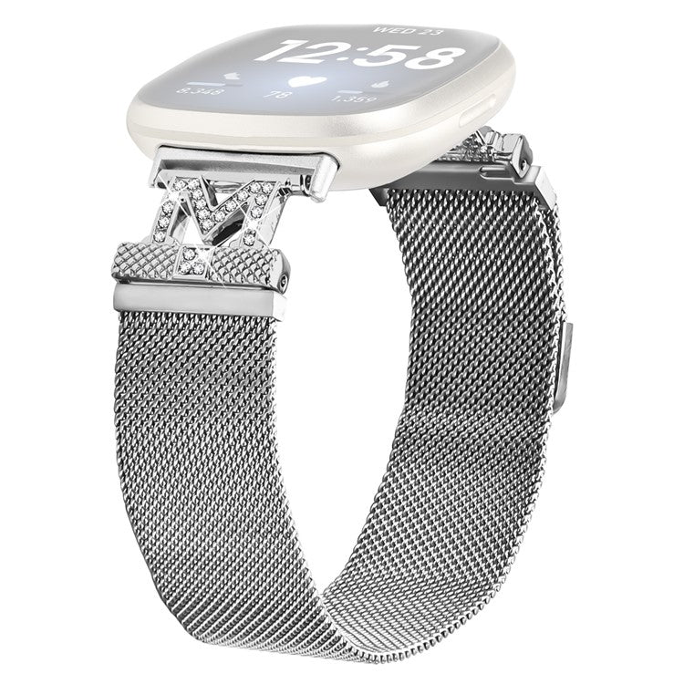 For Fitbit Versa 4 / Sense 2 Bands Stainless Steel M-Type Milanese Watch Band Silver Wrist Strap