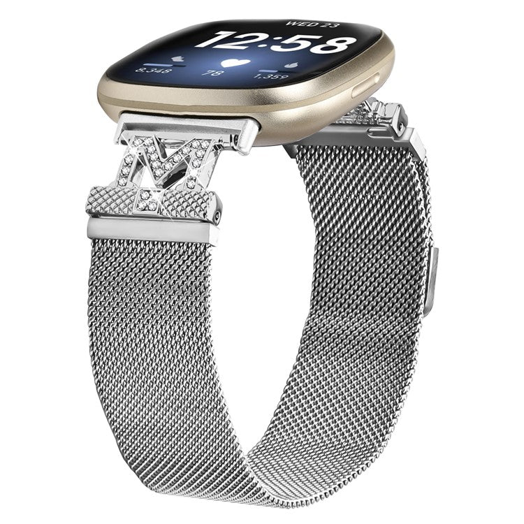 For Fitbit Versa 4 / Sense 2 Bands Stainless Steel M-Type Milanese Watch Band Silver Wrist Strap