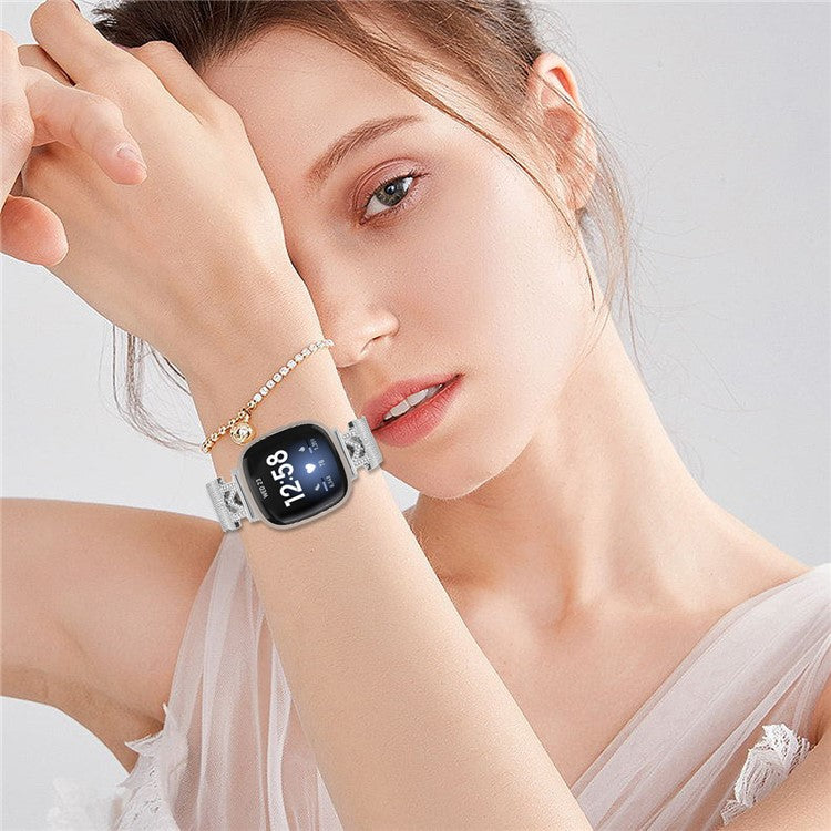 For Fitbit Versa 4 / Sense 2 Bands Stainless Steel M-Type Milanese Watch Band Silver Wrist Strap