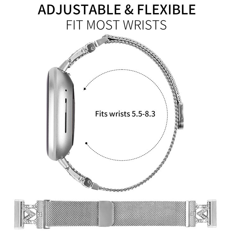 For Fitbit Versa 4 / Sense 2 Bands Stainless Steel M-Type Milanese Watch Band Silver Wrist Strap