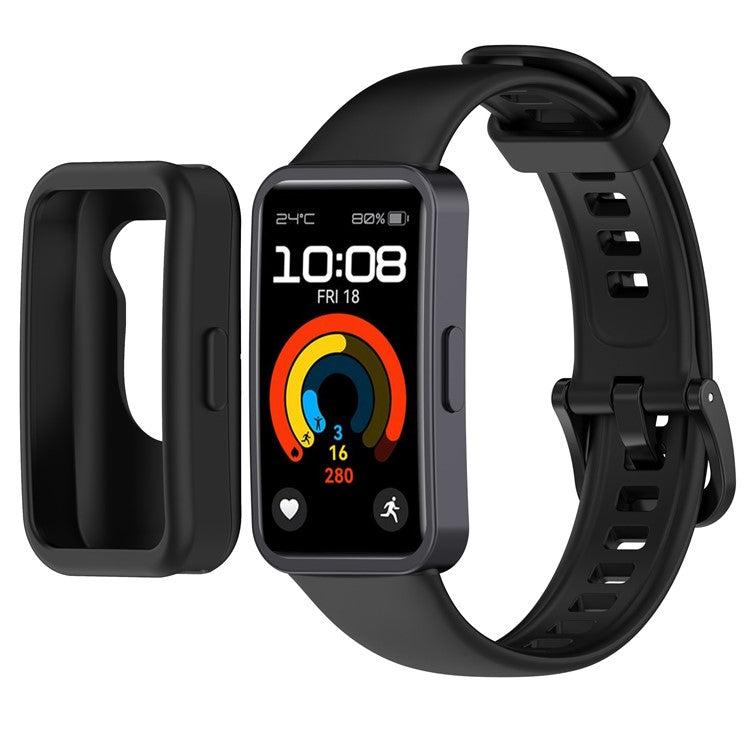 Silicone Band for Huawei Band 10 NFC / 10 / 9 NFC / 9 / 8 NFC / 8 Adjustable Strap with Watch Frame - Black