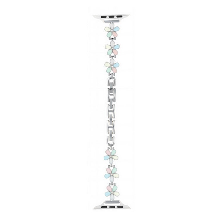 Metal Strap For Apple Watch Series 10 Ultra 9 8 7 SE 6 5 4 3 2 1 46mm 49mm 45mm 44mm 42mm Five Petal Flower Watch Band - Light Colorful  /  Silver