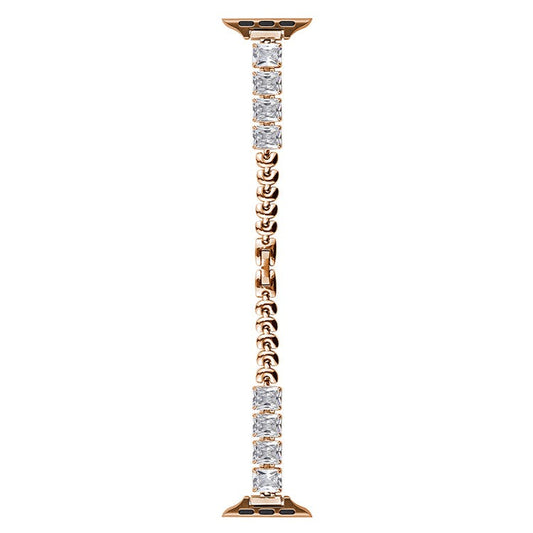Copper Chain Strap for Apple Watch Series 10 Ultra 9 8 7 SE 6 5 4 3 2 1 46mm 49mm 45mm 44mm 42mm Square Rhinestone Watch Band - Rose Gold