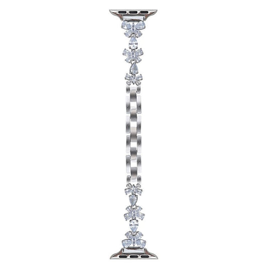 Copper Chain Strap for Apple Watch Series 10 9 8 7 SE 6 5 4 3 2 1 42mm 41mm 40mm 38mm Butterfly Zircon Decor Watch Band - Silver