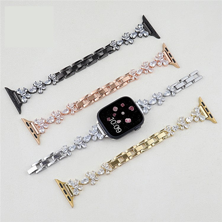 Copper Chain Strap for Apple Watch Series 10 9 8 7 SE 6 5 4 3 2 1 42mm 41mm 40mm 38mm Butterfly Zircon Decor Watch Band - Silver