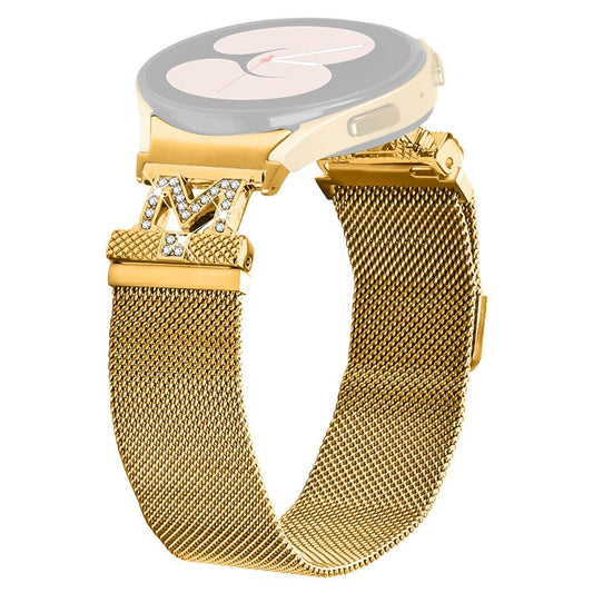 Metal Strap with Connector for Samsung Galaxy Watch6 / 6 Classic M-Type Milanese Watch Band Rhinestone Decor - Gold