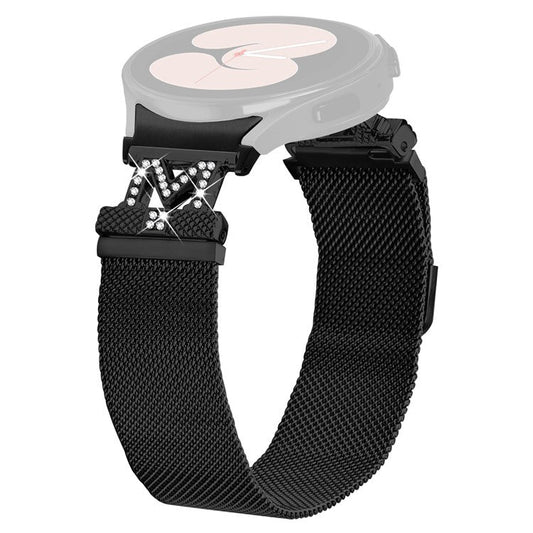 Metal Strap with Quick Release Connector for Samsung Galaxy Watch7 44mm / 40mm Watch Band M-Style Rhinestone Decor - Black