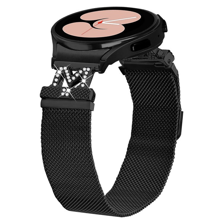 Metal Strap with Quick Release Connector for Samsung Galaxy Watch7 44mm / 40mm Watch Band M-Style Rhinestone Decor - Black