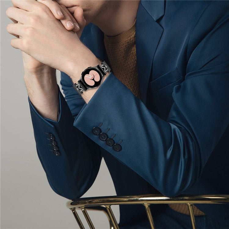 Metal Strap with Quick Release Connector for Samsung Galaxy Watch7 44mm / 40mm Watch Band M-Style Rhinestone Decor - Black