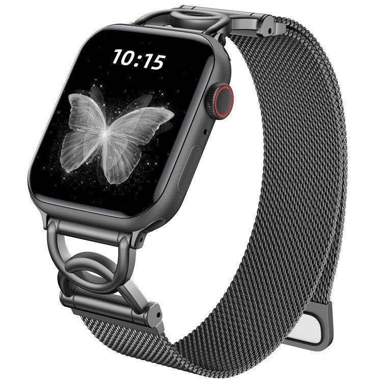 Watch Band For Apple Watch Series 10 Ultra 9 8 7 SE 6 5 4 3 2 1 46mm 49mm 45mm 44mm 42mm DC-Shape Magnetic Clasp Stainless Steel Strap - Black