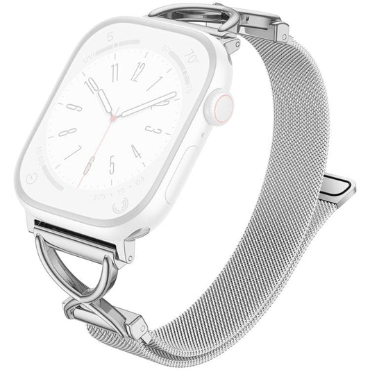 Watch Band For Apple Watch Series 10 Ultra 9 8 7 SE 6 5 4 3 2 1 46mm 49mm 45mm 44mm 42mm X-Shape Slim Magnetic Clasp Stainless Steel Strap - Silver