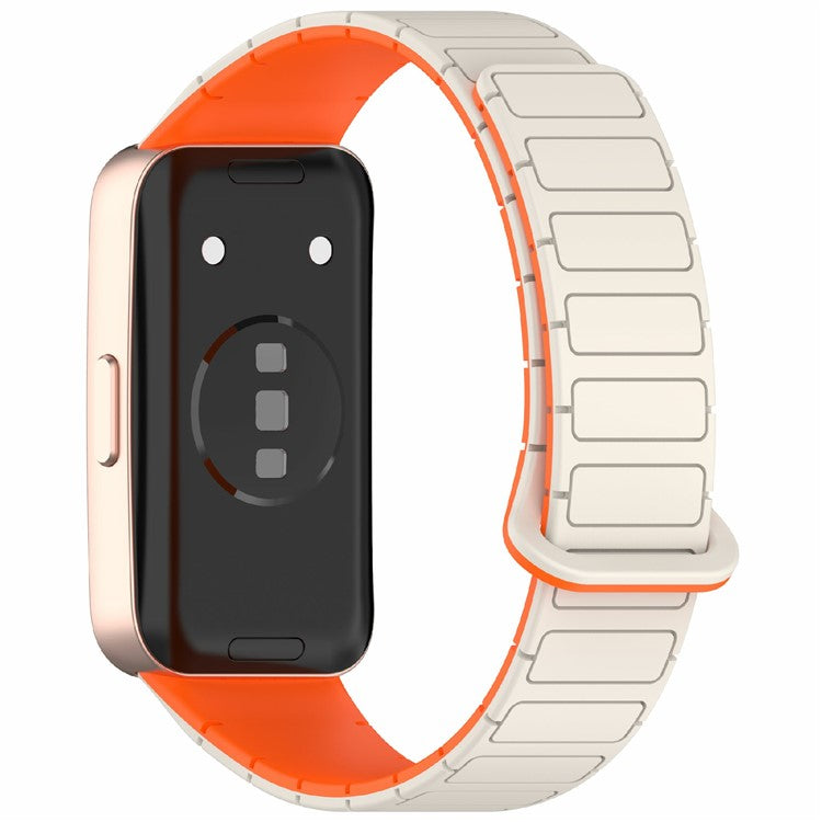 Silicone Watch Band For Huawei Band 10  /  9  /  8 Magnetic Dual Color Replacement Strap - Starlight  /  Orange