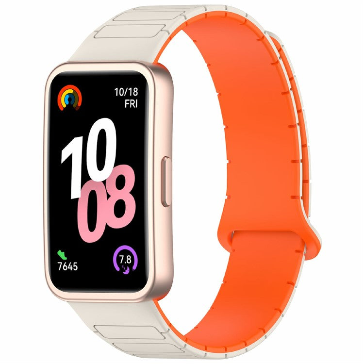 Silicone Watch Band For Huawei Band 10  /  9  /  8 Magnetic Dual Color Replacement Strap - Starlight  /  Orange