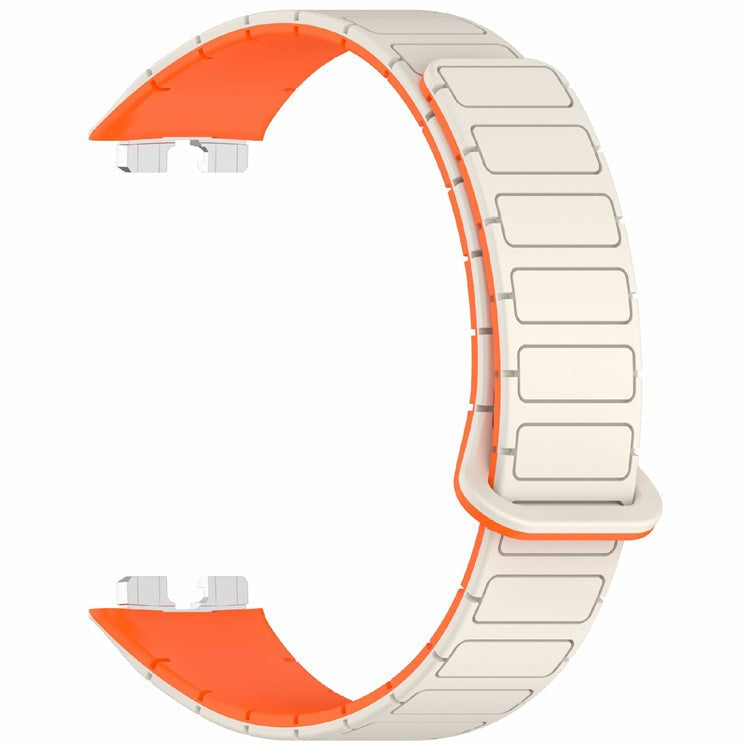 Silicone Watch Band For Huawei Band 10  /  9  /  8 Magnetic Dual Color Replacement Strap - Starlight  /  Orange