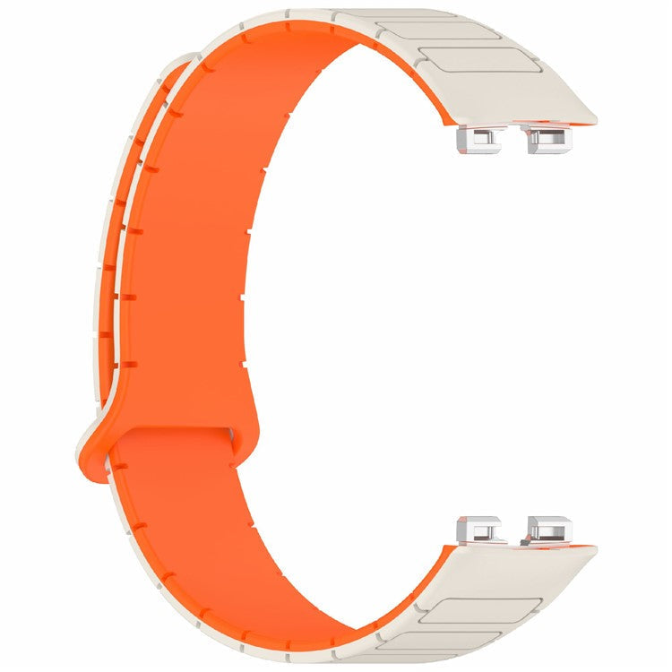 Silicone Watch Band For Huawei Band 10  /  9  /  8 Magnetic Dual Color Replacement Strap - Starlight  /  Orange