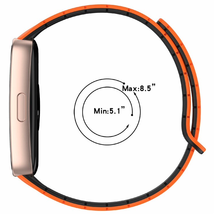 Silicone Watch Band For Huawei Band 10  /  9  /  8 Magnetic Dual Color Replacement Strap - Starlight  /  Orange