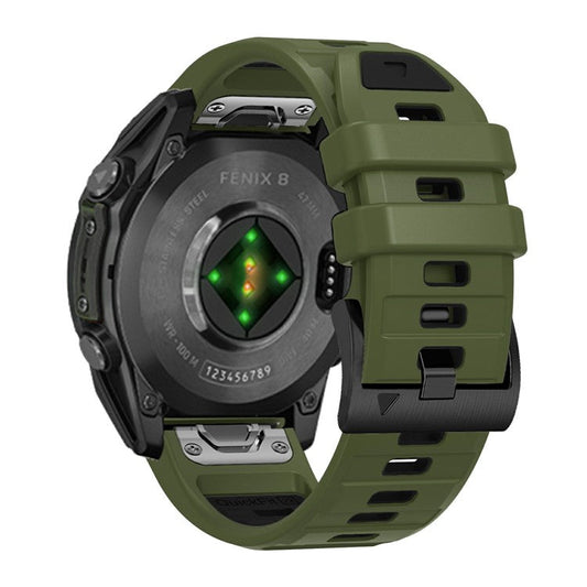 26mm Watch Band For Garmin Fenix 8 51mm / Instinct 2X / Fenix 7X / Enduro 2 , Dual Color Silicone Replacement Strap - Army Green + Black