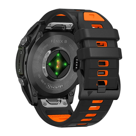 22mm Watch Band For Garmin Fenix 8 47mm / Tactix 8 47mm / Quatix 7 Pro / Descent G2 , Quick Release Dual Color Silicone Strap - Black + Orange