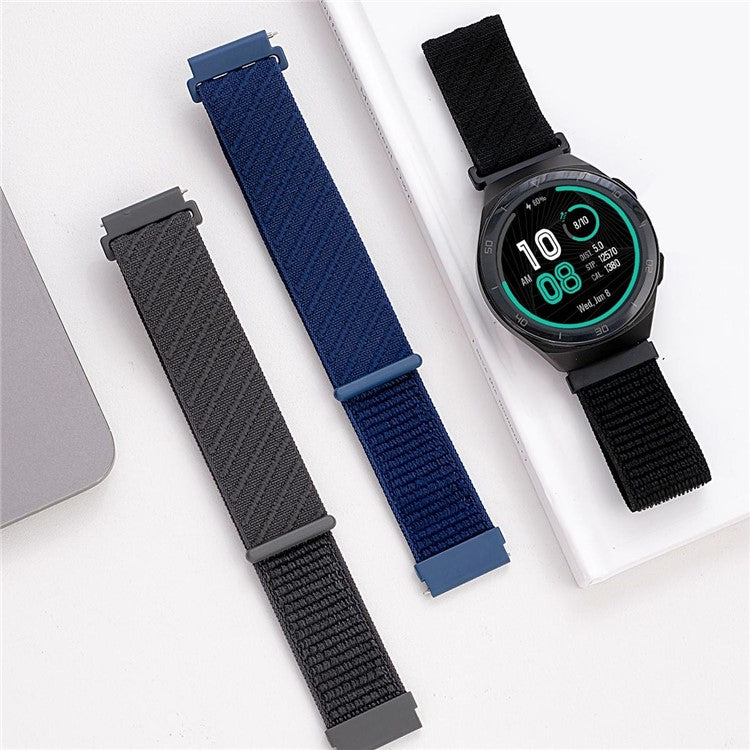22mm Watch Band For Huawei Watch GT 5 Pro 46mm / GT 5 46mm / GT 4 46mm / Watch 4 / Samsung Galaxy Watch3 Nylon Loop Strap  - Grey