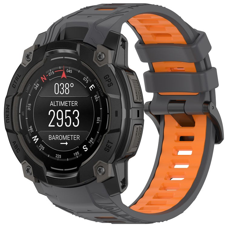 For Garmin Instinct 3 50mm Dual Color Smartwatch Band Sports Breathable Silicone Strap - Grey+Orange