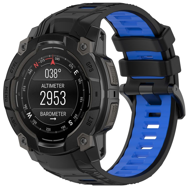 For Garmin Instinct 3 45mm Dual Color Smartwatch Band Sports Breathable Silicone Strap - Black+Blue