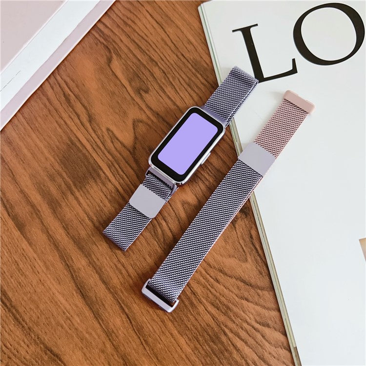 Watch Band For Huawei Band 10  /  9  /  8 Gradient Milanese Loop Stainless Steel Strap - Gold  /  Green