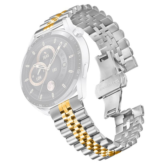 For Samsung Galaxy Watch 46mm Wrist Band 5-Bead Stainless Steel Butterfly Clasp Watch Strap - Silver+Gold