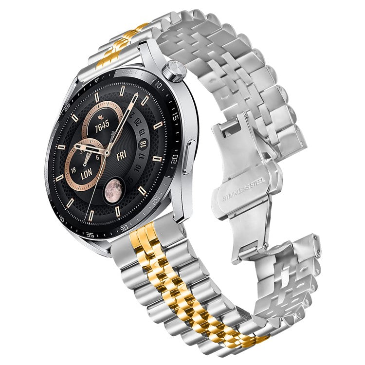 For Samsung Galaxy Watch 46mm Wrist Band 5-Bead Stainless Steel Butterfly Clasp Watch Strap - Silver+Gold