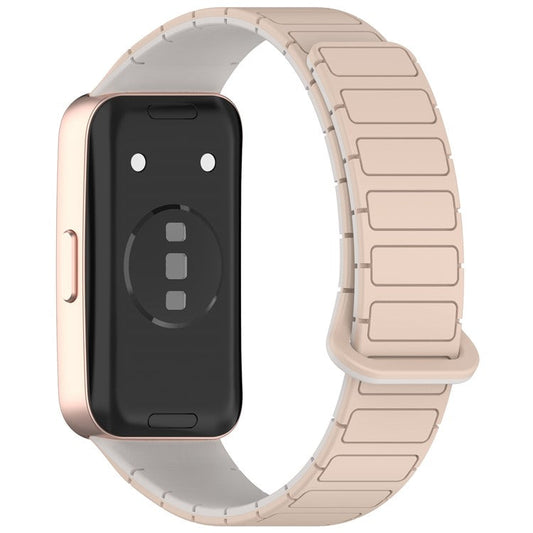 Watch Band For Huawei Band 10  /  9  /  8 Magnetic Dual-Color Silicone Strap - Milk Tea  /  Rock White