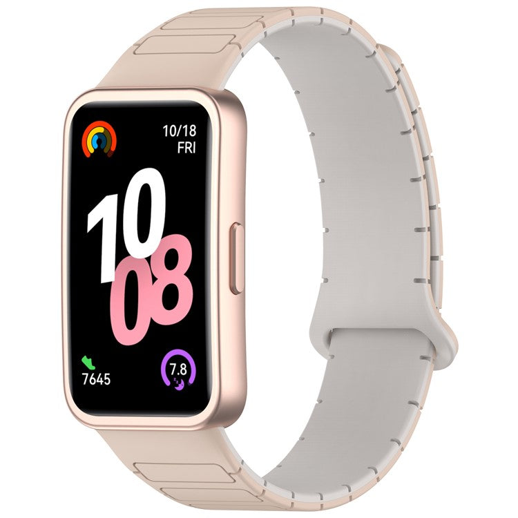 Watch Band For Huawei Band 10  /  9  /  8 Magnetic Dual-Color Silicone Strap - Milk Tea  /  Rock White
