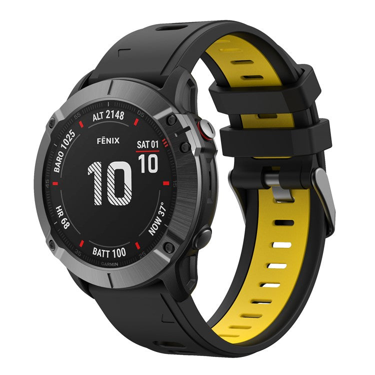 Dual Color Quick Release Silicone Replacement Watchband Bracelet Strap for Garmin Fenix 7X/6X Sapphire GPS/6X Pro/6X GPS/5X GPS/5X Plus - Black / Yellow