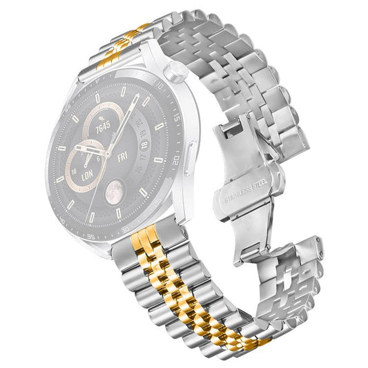 For Huawei Watch 3 Pro / Watch 3 Wrist Band 5-Bead Stainless Steel Butterfly Clasp Watch Strap - Silver+Gold
