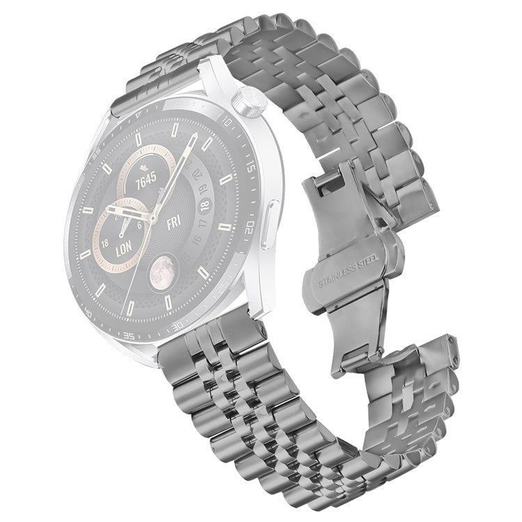 For Huawei Watch 3 Pro / Watch 3 Wrist Band 5-Bead Stainless Steel Butterfly Clasp Watch Strap - Titanium