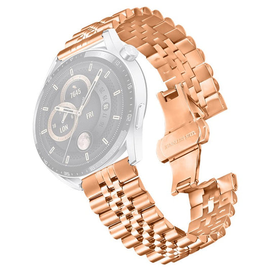 For Huawei Watch GT 2e Wrist Band 5-Bead Stainless Steel Butterfly Clasp Watch Strap - Rose Gold