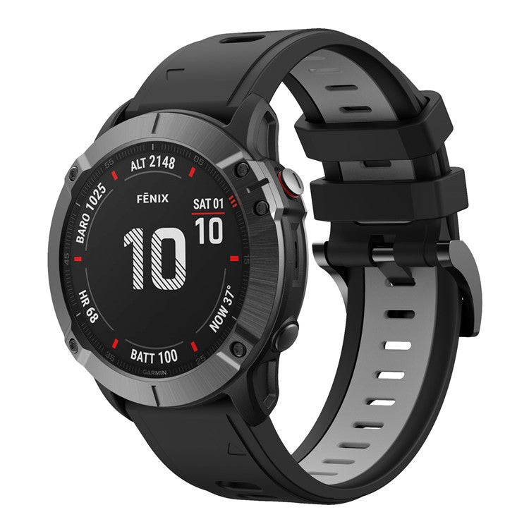 Bi-color Adjustable Quick Release Silicone Smart Watch Band Wrist Strap for Garmin Fenix 7X/6X Sapphire GPS/6X Pro/6X GPS/5X GPS/5X Plus - Black / Grey