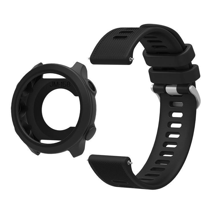 For Garmin Forerunner 158 Silicone Replacement Strap Watch Band with Protective Case - Black