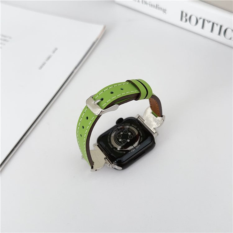 Watch Band For Apple Watch Series 10 9 8 7 SE 6 5 4 3 2 1 42mm 41mm 40mm 38mm Coin Shape Connector Genuine Cow Leather Strap - Black
