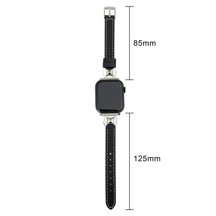 Watch Band For Apple Watch Series 10 9 8 7 SE 6 5 4 3 2 1 42mm 41mm 40mm 38mm Coin Shape Connector Genuine Cow Leather Strap - Black