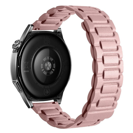 For Huawei Watch GT 5 46mm Watch Band 22mm Universal 3-Bead Magnetic Leather Strap - Light Pink