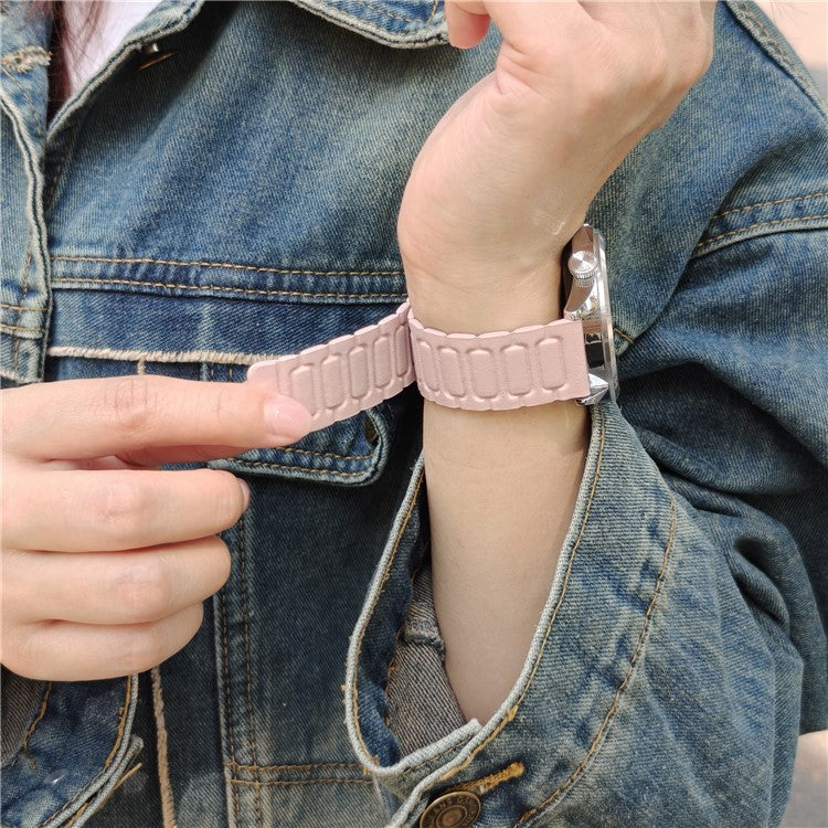 For Huawei Watch GT 5 46mm Watch Band 22mm Universal 3-Bead Magnetic Leather Strap - Light Pink