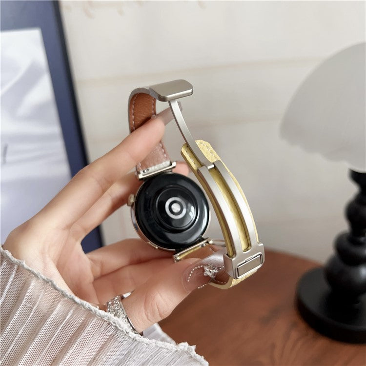 For Huawei Watch GT 5 41mm Genuine Cow Leather Watch Band 18mm Replace Strap with Magnetic Clasp - Tan