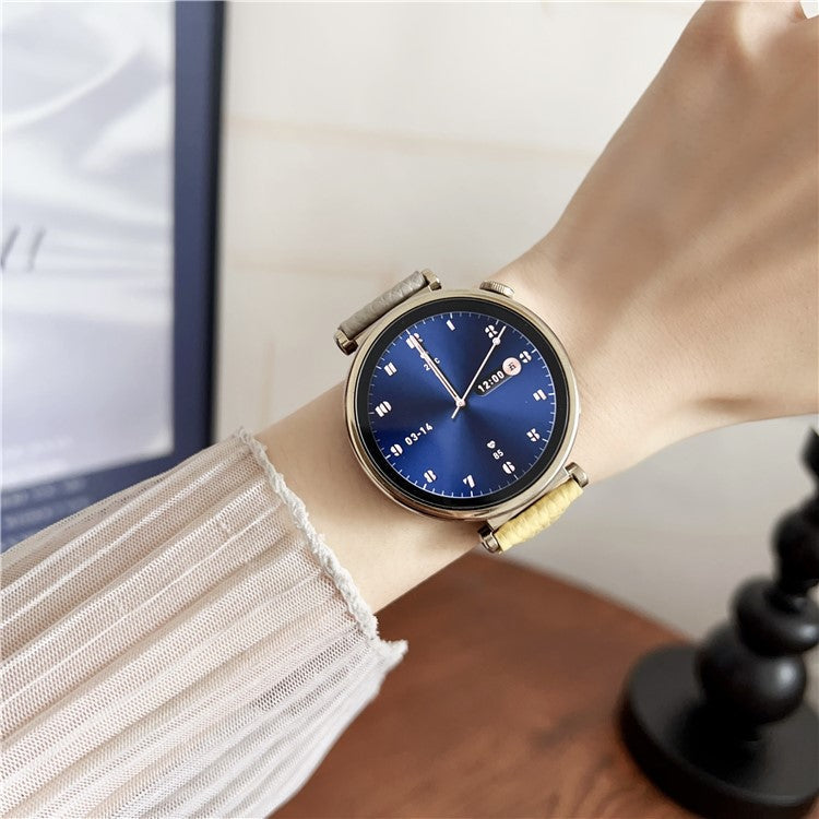For Huawei Watch GT 5 41mm Genuine Cow Leather Watch Band 18mm Replace Strap with Magnetic Clasp - Blue+Wine Red